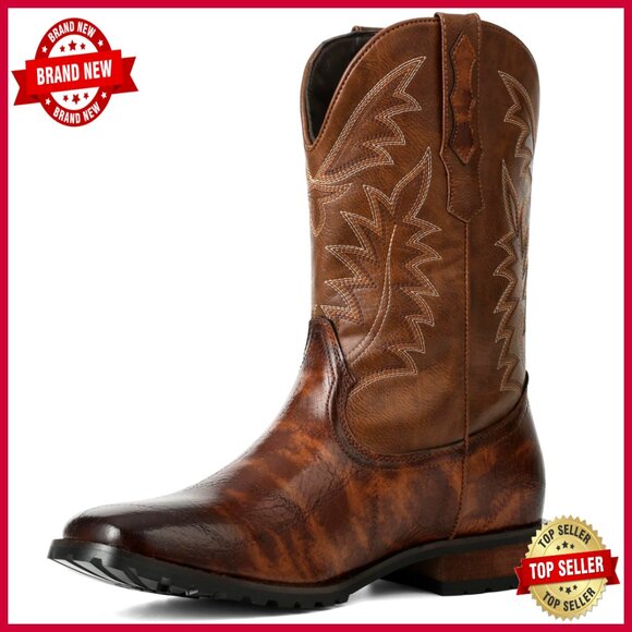 Other - Men's Western Cowboy Boots Pull On Square Toe Chunky Heel Work Casual